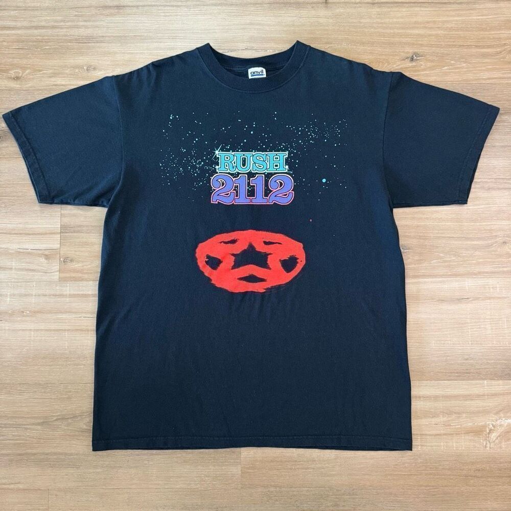 Rush Size L 2112 Graphic Tee Shirt Album Cover Black Paint Splatter Y2K 2000s